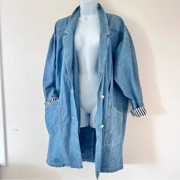 ANDY JOHNS VTG 80/90s Oversized Denim Mid-length Duster Size M - Picture 3 of 10